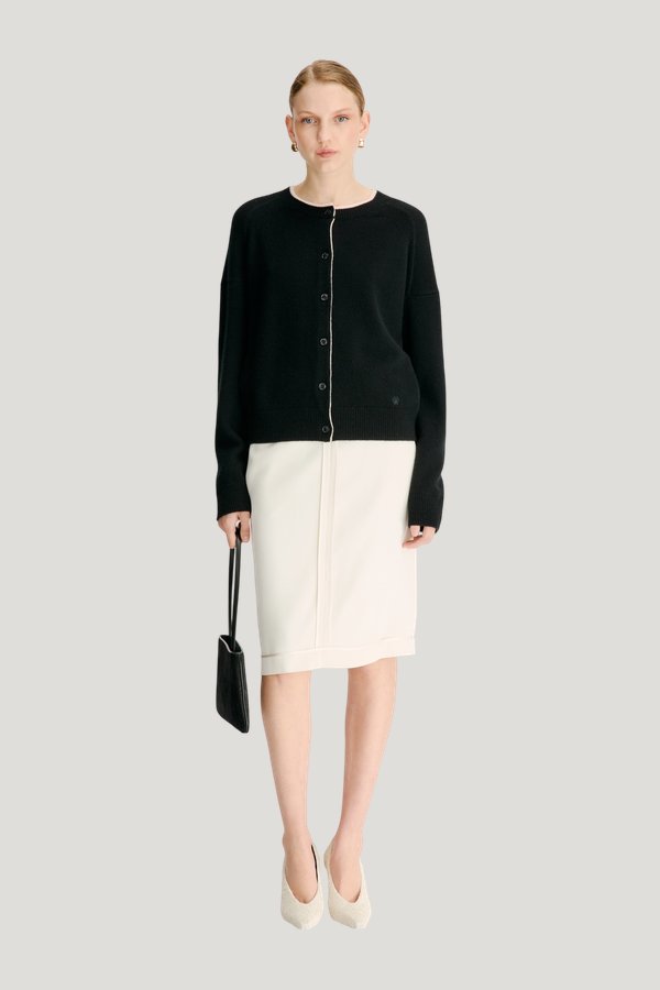 NICOLA Bicolor cashmere cardigan — model front