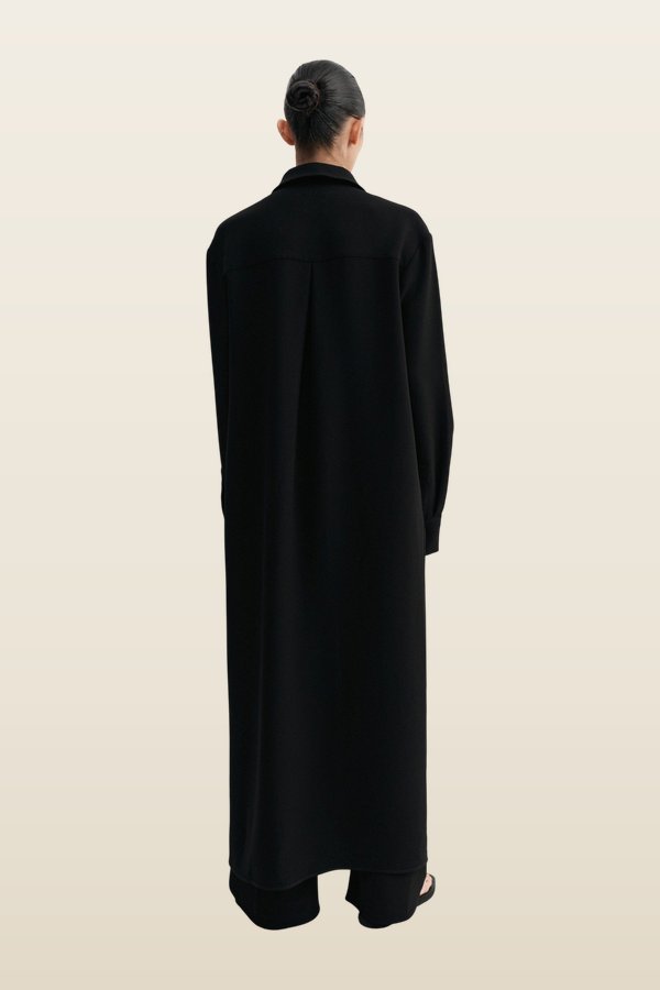 Nile Crepe Shirt Dress, — model back