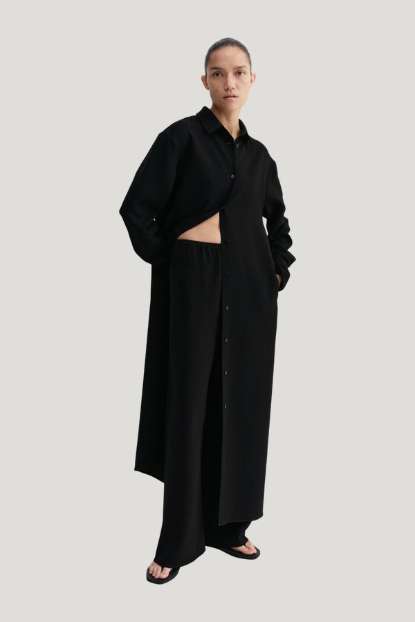 Nile Crepe Shirt Dress, — model front