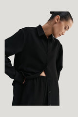 Nile Crepe Shirt Dress, — model side