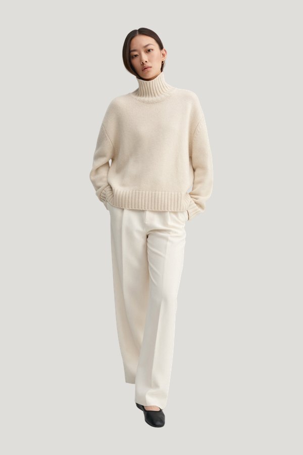 Nola Turtleneck Sweater, vanilla — model front