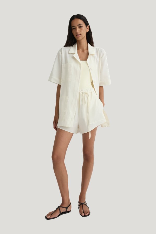 Noosa Mini Tee Dress - Natural — model side