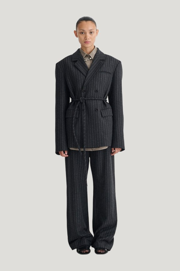 Osono - Pinstripe wool blazer — model front