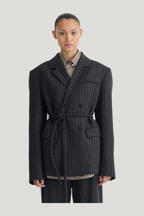 Osono - Pinstripe wool blazer — model side