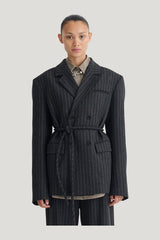 Osono - Pinstripe wool blazer — model side