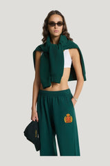NY Crest Embroidered Wide Sweatpant - Forest — model side