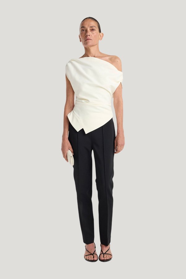 Off shoulder lapel top — model front
