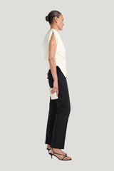 Off shoulder lapel top — model side