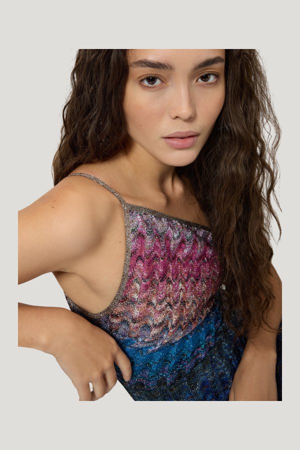 One-shoulder dégradé viscose lamé mini dress — extra