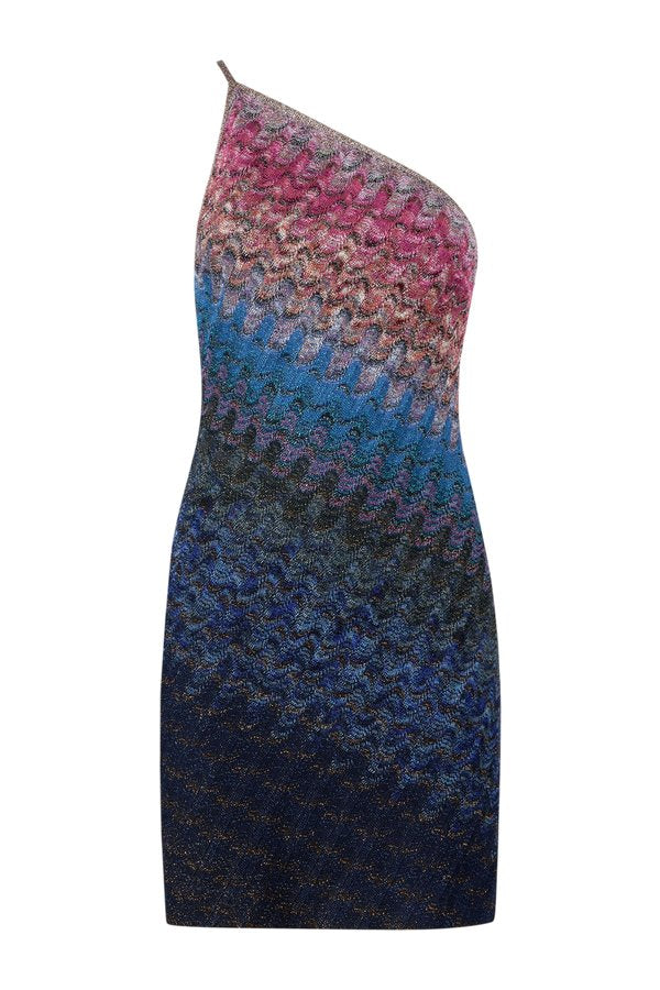One-shoulder dégradé viscose lamé mini dress — packshot