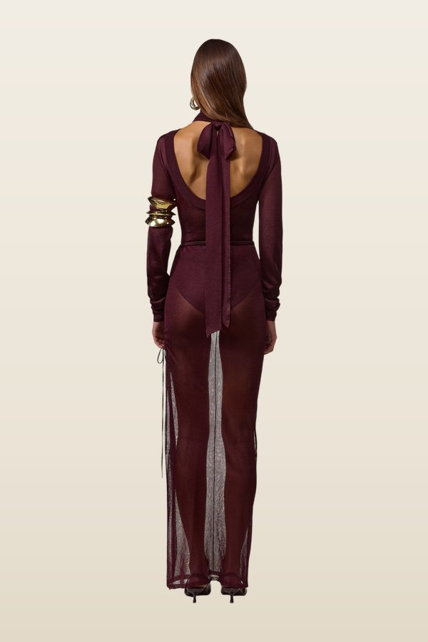 Open Back Knit Bodysuit (Merlot) — model back