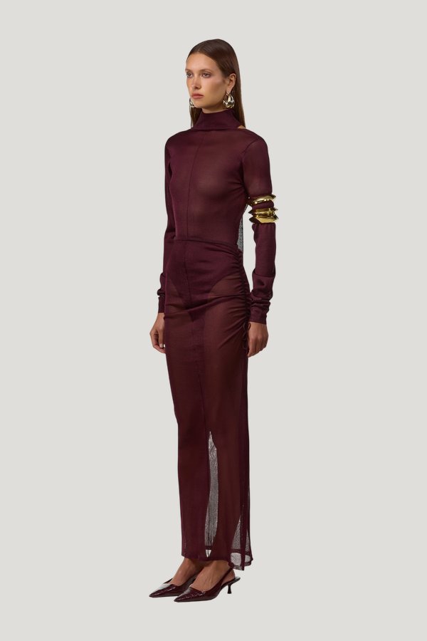 Open Back Knit Bodysuit (Merlot) — model side