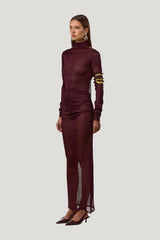 Open Back Knit Bodysuit (Merlot) — model side