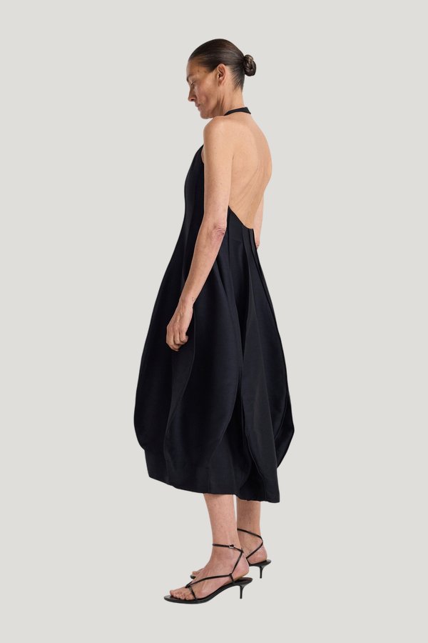 Open back tulip dress | night — model side
