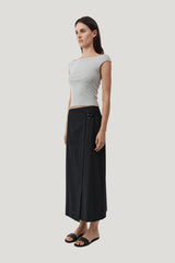 Organic Cotton Off Shoulder Top - Grey Marle — model side