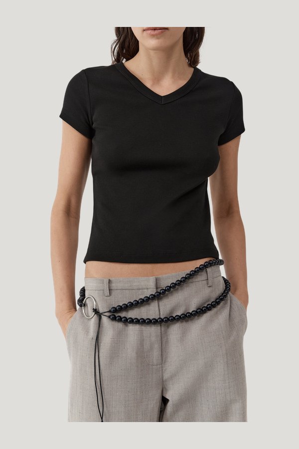 Organic Cotton V Neck Tee - Jet — model front