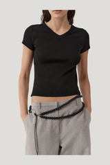 Organic Cotton V Neck Tee - Jet — model front