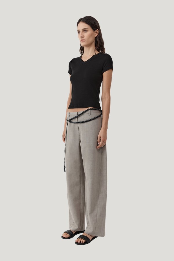 Organic Cotton V Neck Tee - Jet — model side