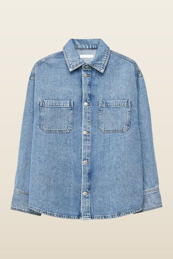 Oversized Denim Shirt — model back