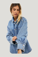 Oversized Denim Shirt — model side