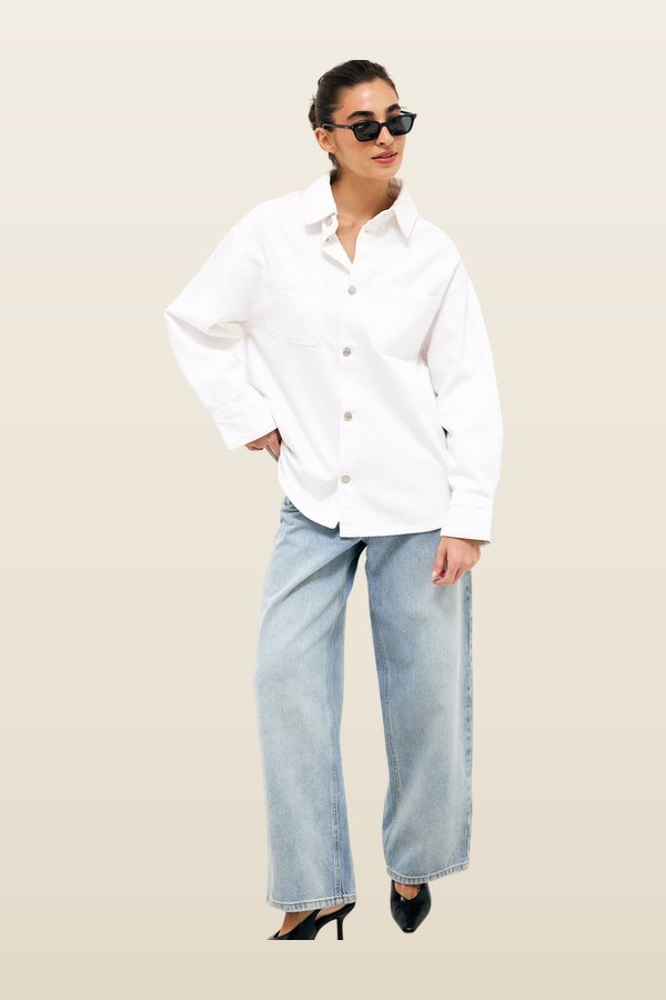 Oversized Denim Shirt — model back
