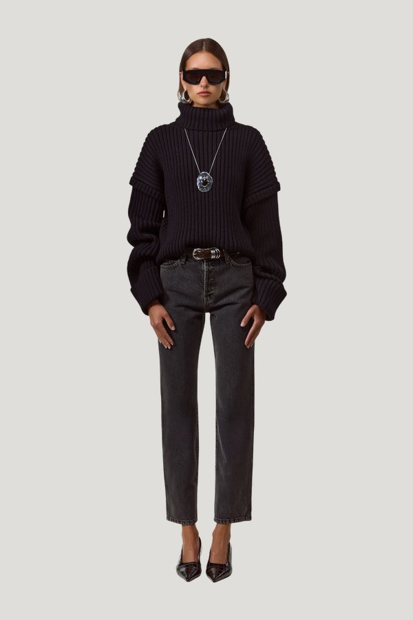 Oversized Ribbed Wool Sweater — model front