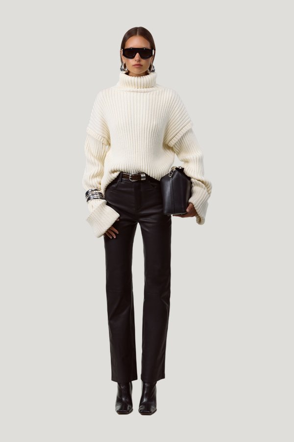 Oversized Ribbed Wool Sweater — model front