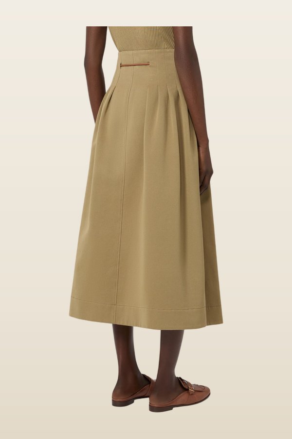 Pleated cotton Ottoman skirt - KAKI — model back