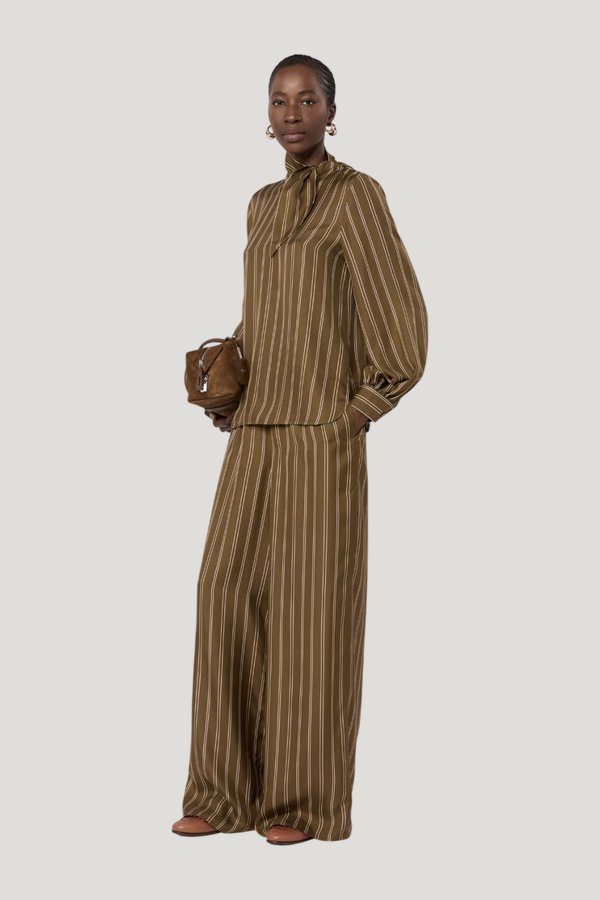 Stripe-print silk blouse - KAKI — model front