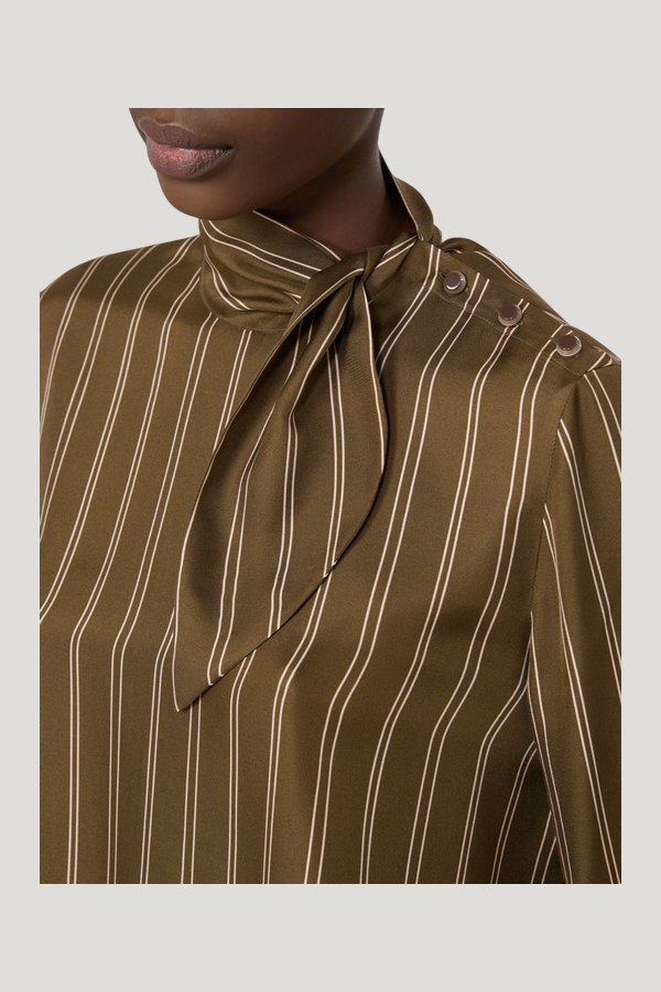Stripe-print silk blouse - KAKI — model side