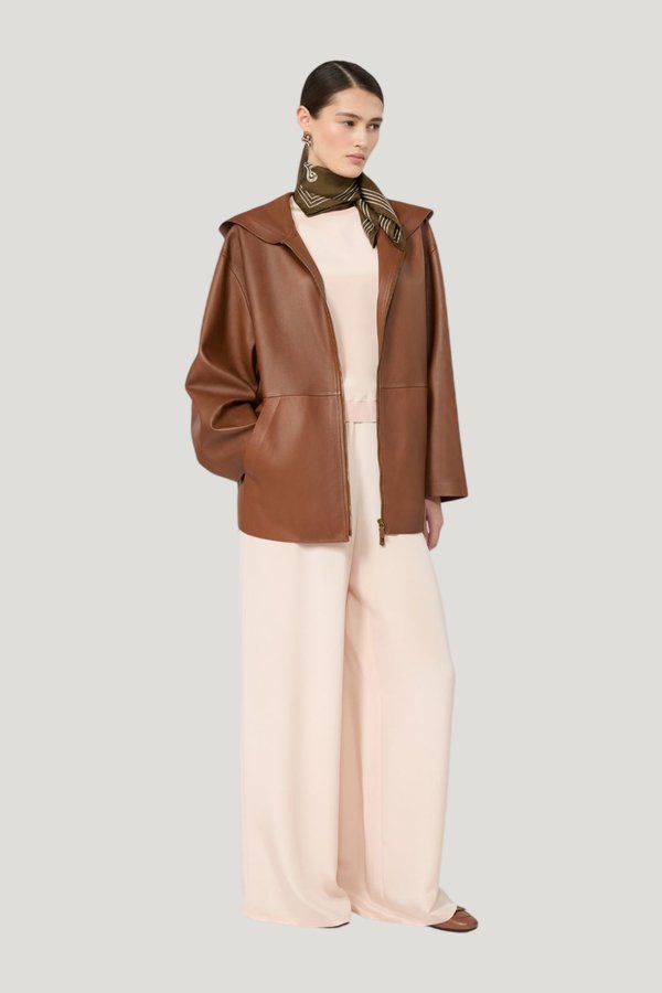Relaxed-fit heavy silk trousers — model front