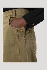 Coated cotton bull denim trousers - KAKI — model side