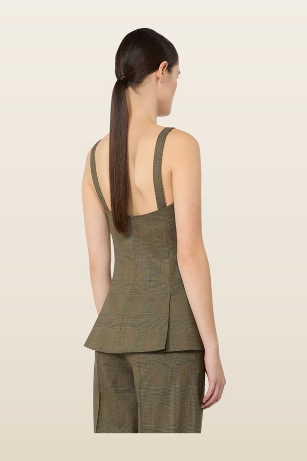 Glen plaid wool gilet - KAKI — model back