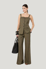 Glen plaid wool gilet - KAKI — model front