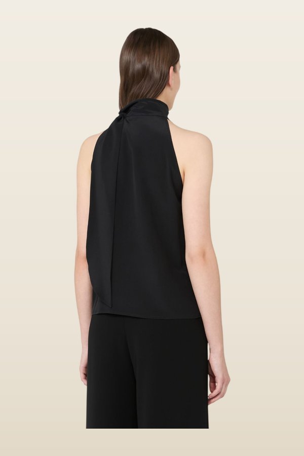 Sleeveless crepe de chine top — model back