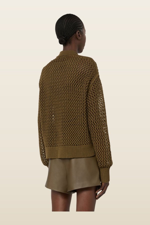 Cotton cordonnet cardigan - KAKI — model back