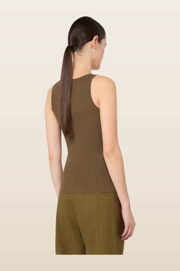 Close-fitting viscose crêpe jumper - MUD — model back