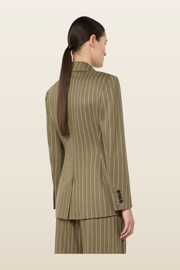 Double-breasted pinstripe jersey blazer - KAKI — model back