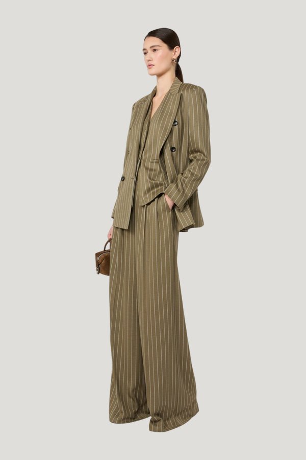 Double-breasted pinstripe jersey blazer - KAKI — model front
