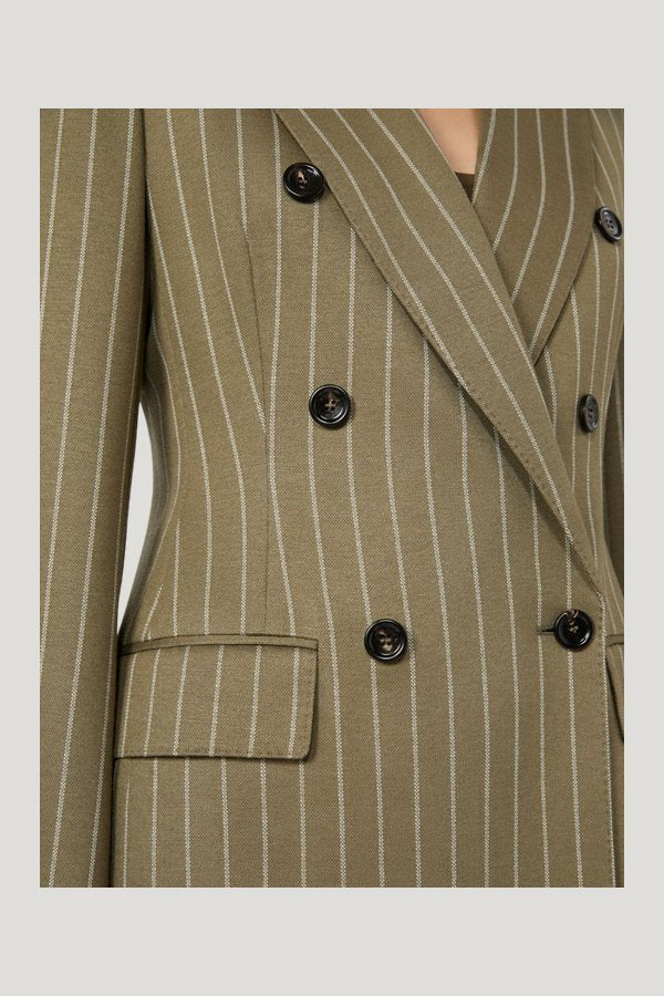 Double-breasted pinstripe jersey blazer - KAKI — model side