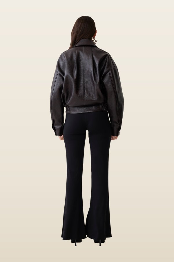 Paige Faux Leather Cropped Jacket - Cherry — model back