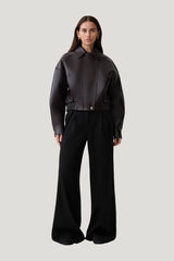 Paige Faux Leather Cropped Jacket - Cherry — model front