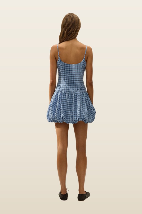Pelea Mini Dress Vintage Blue Check — model back