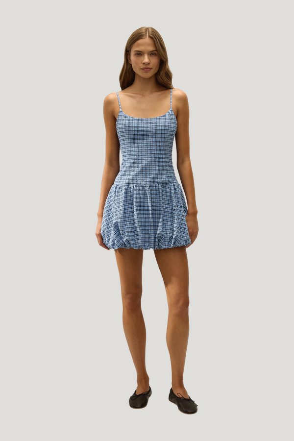 Pelea Mini Dress Vintage Blue Check — model front