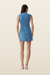 Penn Button Front Denim Mini Dress - Summer — model back