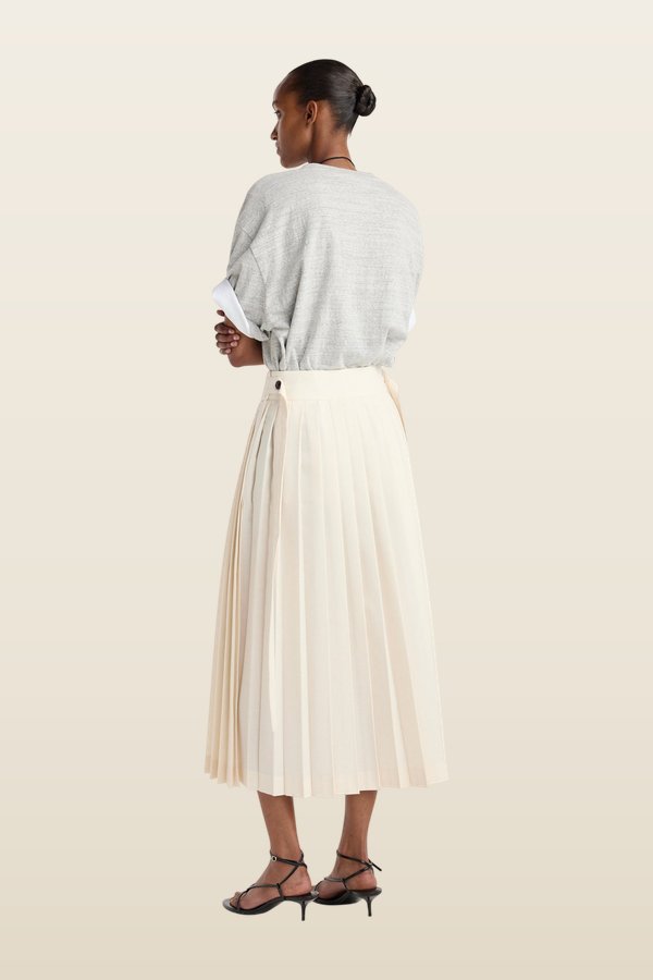 Plissé wrap skirt — model back