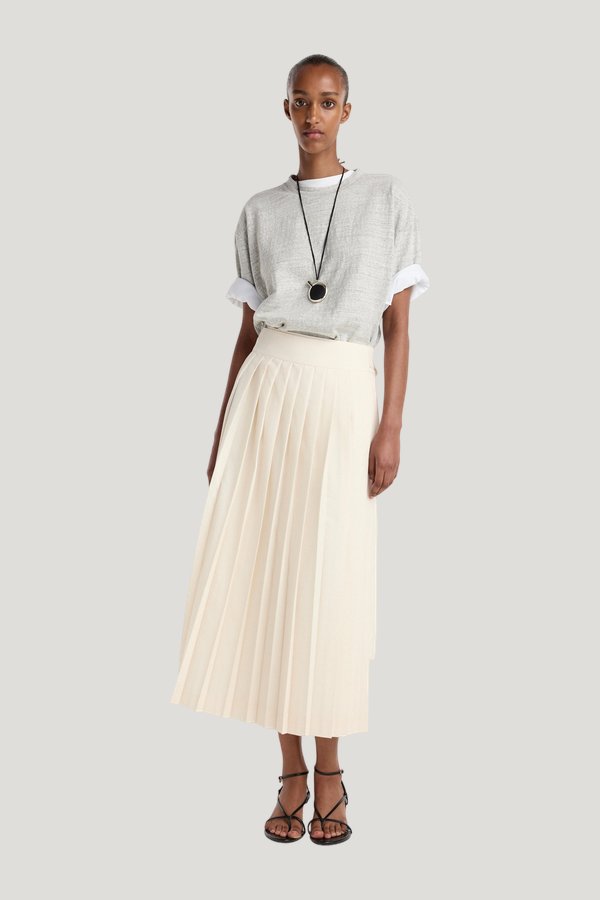 Plissé wrap skirt — model front