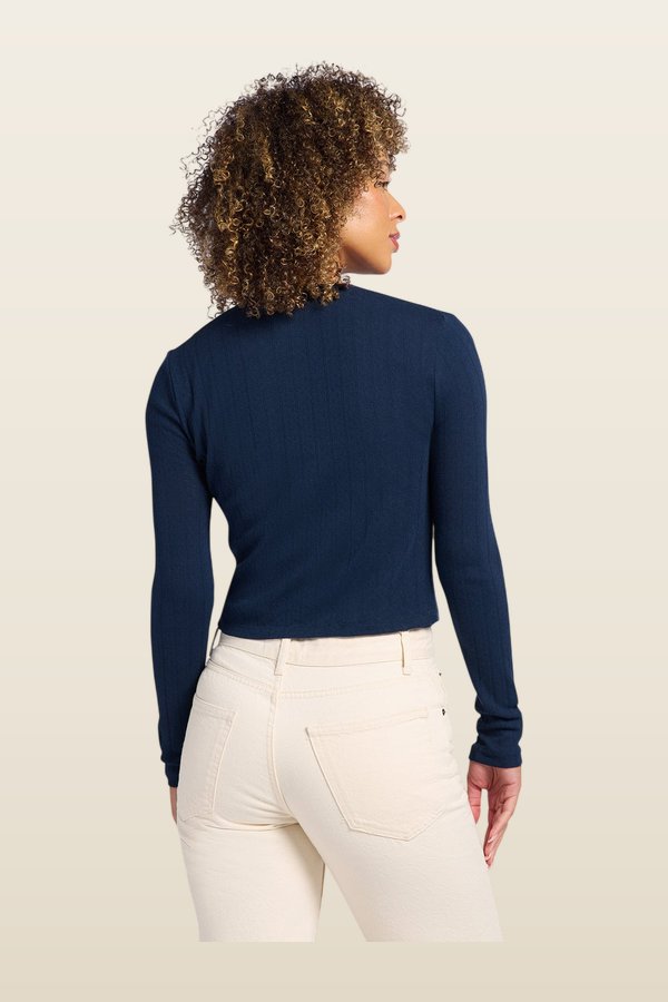 Pointelle Cardigan — model back