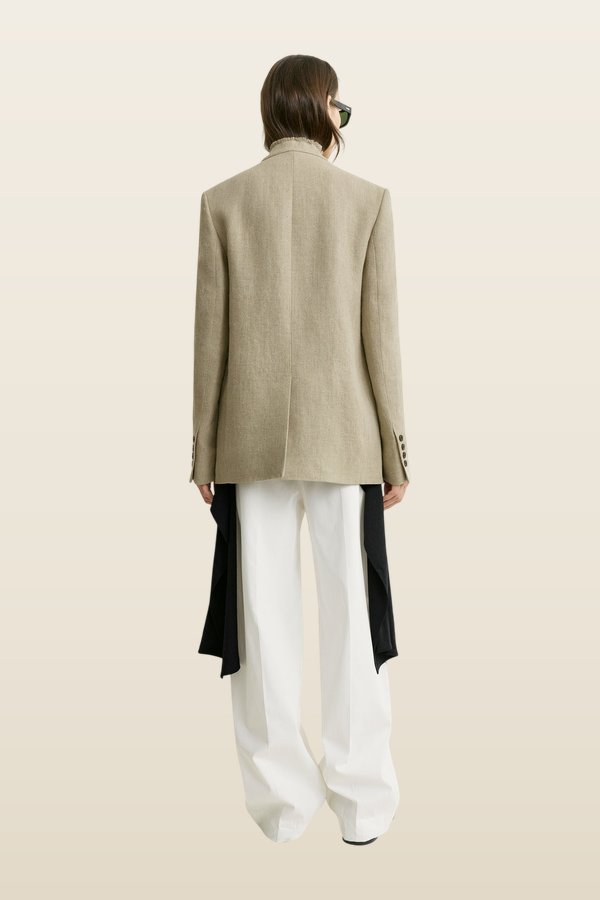 Raw lapel jacket — model back
