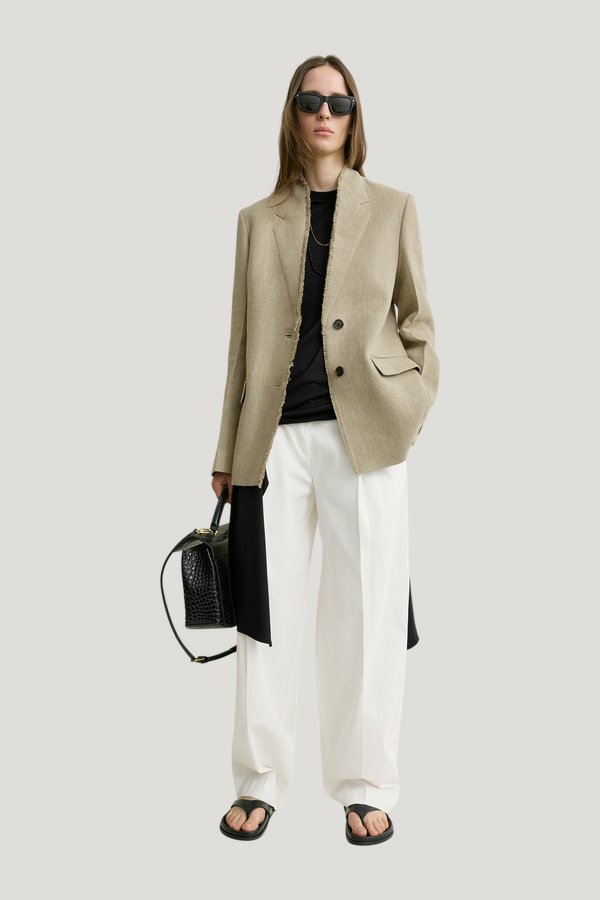 Raw lapel jacket — model front